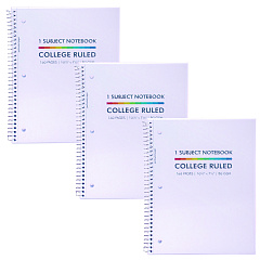 PUKKA PAD Letter Size 1-Subject Notebook, Medium/College Rule, White Cover, (80) 10.5 x 8 Sheets, 3/Pack (9759BAS)