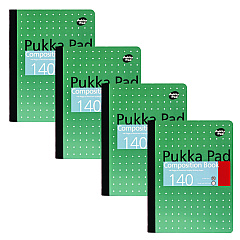 PUKKA PAD Composition Book, Medium/College Rule, Metallic Green with White Dots Cover, (70) 9.75 x 7.5 Sheets, 4/Pack (8796MET)