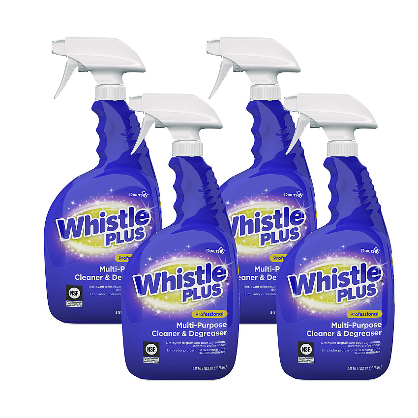 Diversey Whistle Plus Professional Multi-Purpose Cleaner/Degreaser, Citrus, 32 oz Spray Bottle, 4/Carton (CBD540571)