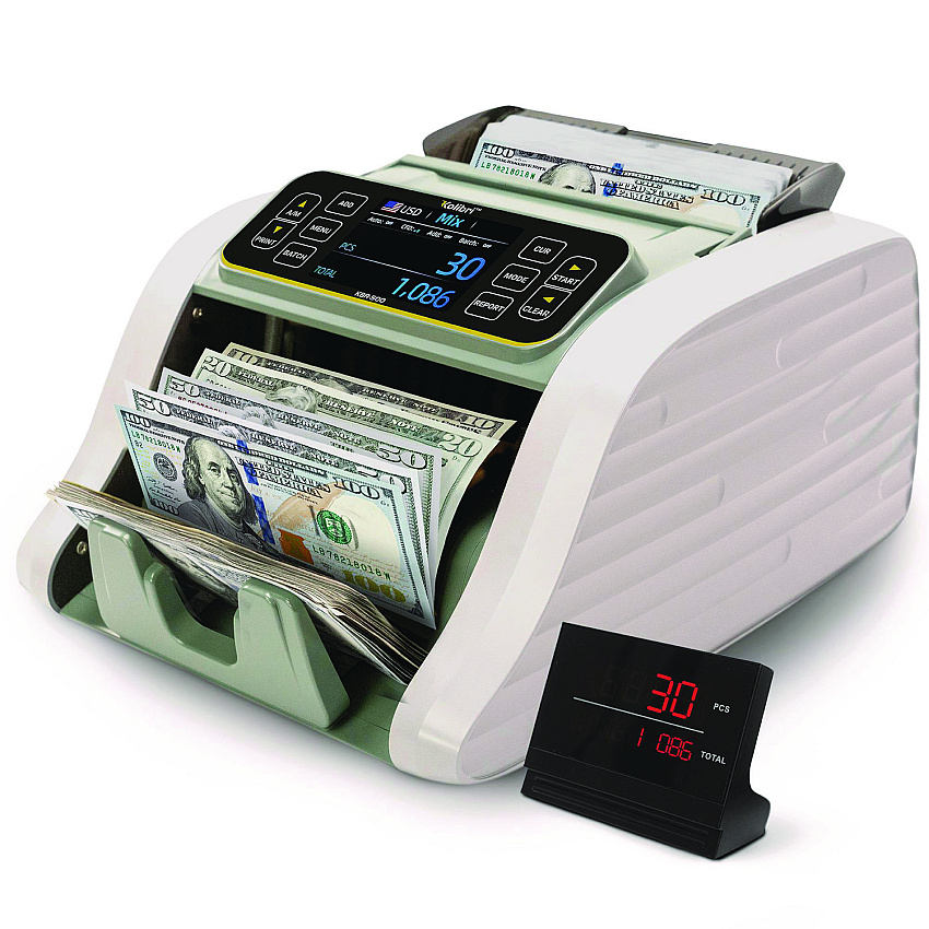 Kolibri KBR-500 Mixed Denomination Bill Counter, 1,200 Bills/Min, 9.2" x 14.3" x 13", Light Gray/Black
