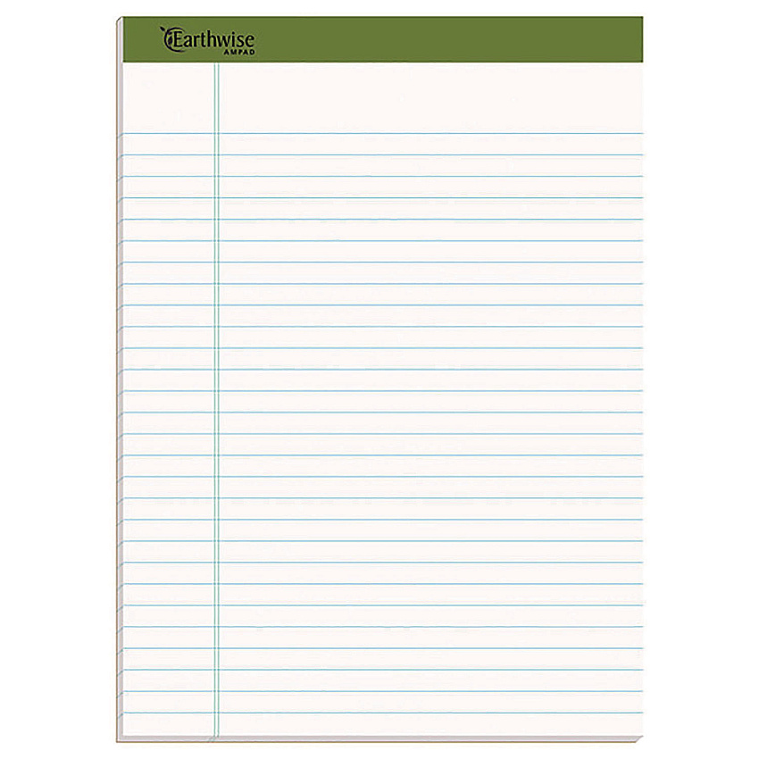Earthwise by Ampad Recycled Writing Pad, Wide/Legal Rule, Politex Green Headband, 50 White 8.5 x 11.75 Sheets, Dozen (20172)