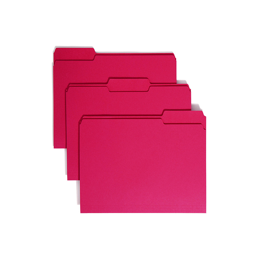 Smead Colored File Folders, 1/3-Cut Tabs: Assorted, Letter Size, 0.75" Expansion, Red, 100/Box (12743)