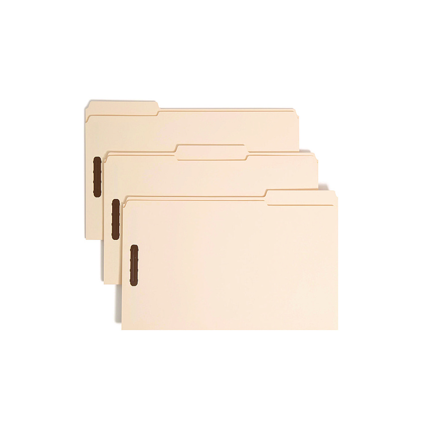 Smead Top Tab Fastener Folders, 1/3-Cut Tabs: Assorted, 2 Fasteners, Legal Size, 11-pt Manila Exterior, 50/Box (19537)