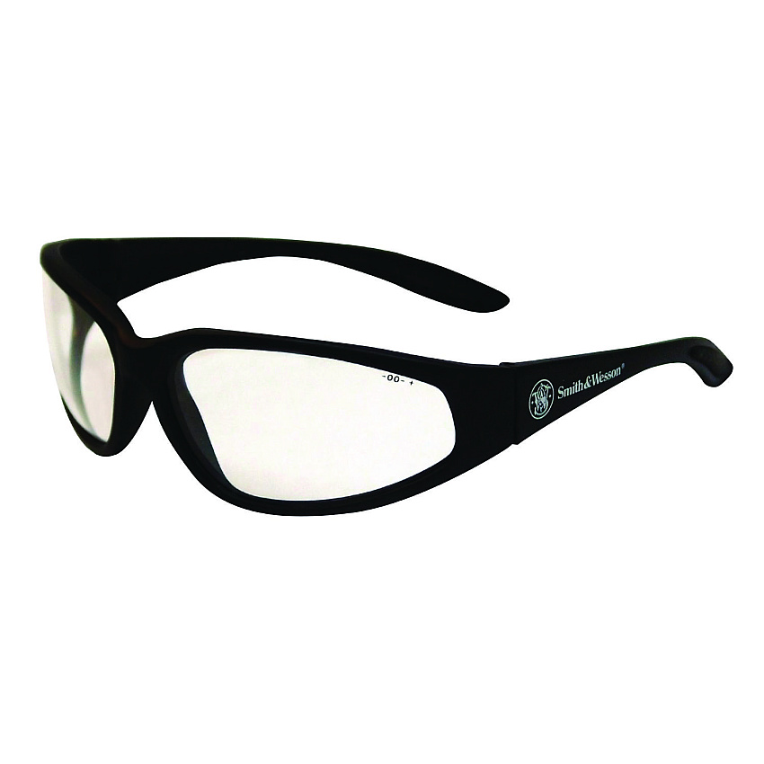 Smith & Wesson 38 Special Safety Glasses, Black Frame, Clear Lens, 12/Box (19856)