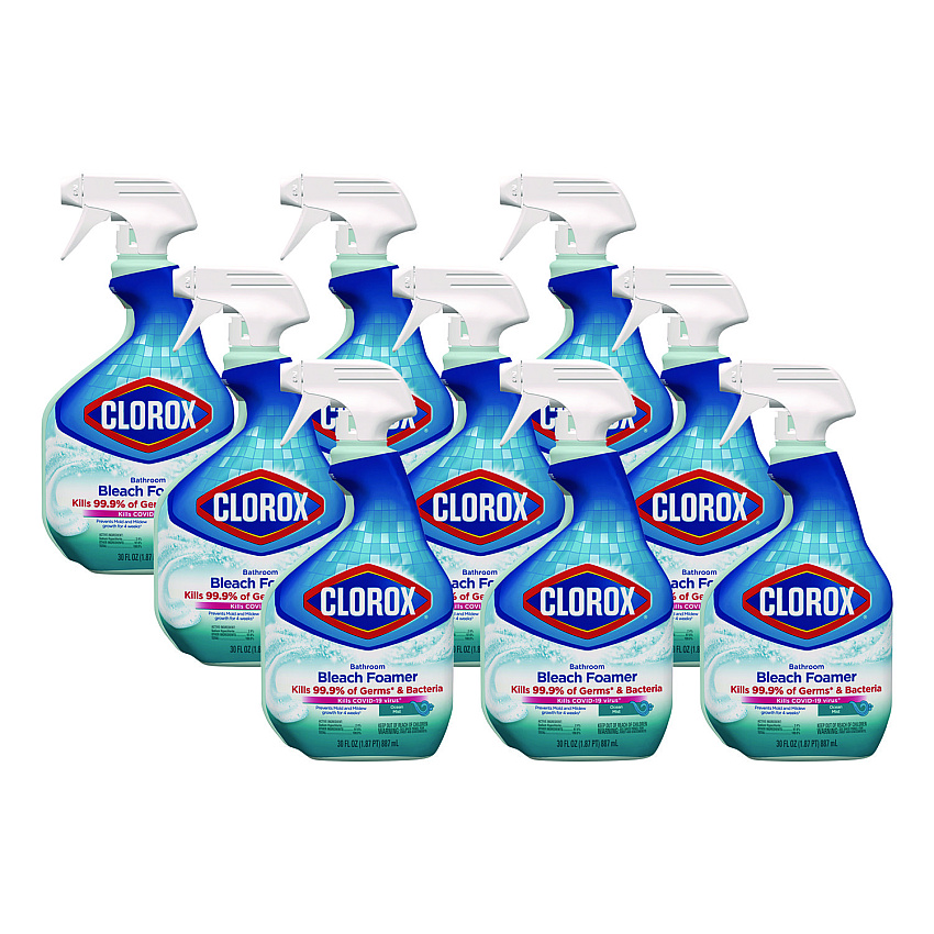 Clorox Bleach Foamer Bathroom Spray, Original, 30 oz Spray Bottle, 9/Carton (30614)
