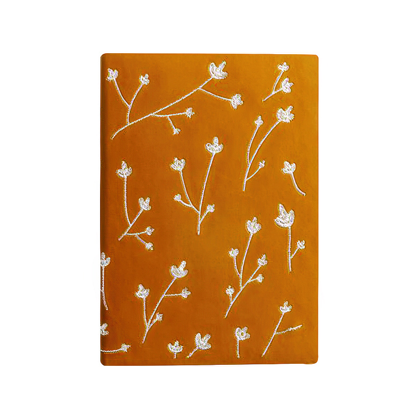 Denik Embroidered Vegan-Leather Layflat Flexible Cover Journal, Samantha Branches/Leaves, College Rule, Orange, 8 x 5.5, 72 Sheets (AHBC508L)