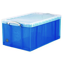 Really Useful Box Snap-Lid Storage Bin, 16.9 gal, 17.31" x 28" x 12.25", Transparent Blue (64LTBL)
