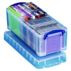 Really Useful Box Snap-Lid CD/DVD Storage Bin, 1.72 gal, 7.13" x 17.25" x 6.25", Clear/Blue (65C)