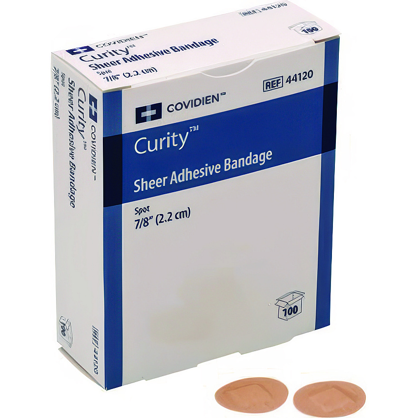 Curity Sheer Plastic Adhesive Bandages, Round Spot, 0.88 x 0.88, Clear, 100/Box (KCFB0193LF)