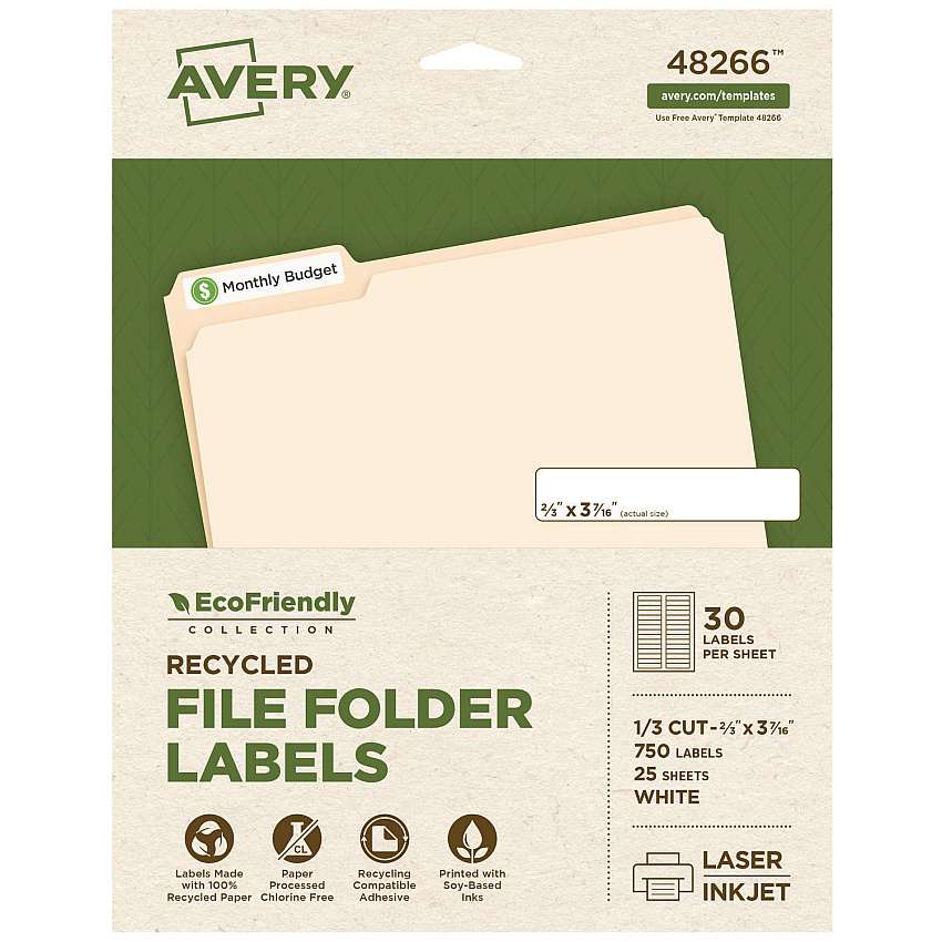 Avery 48266 EcoFriendly Permanent File Folder Labels