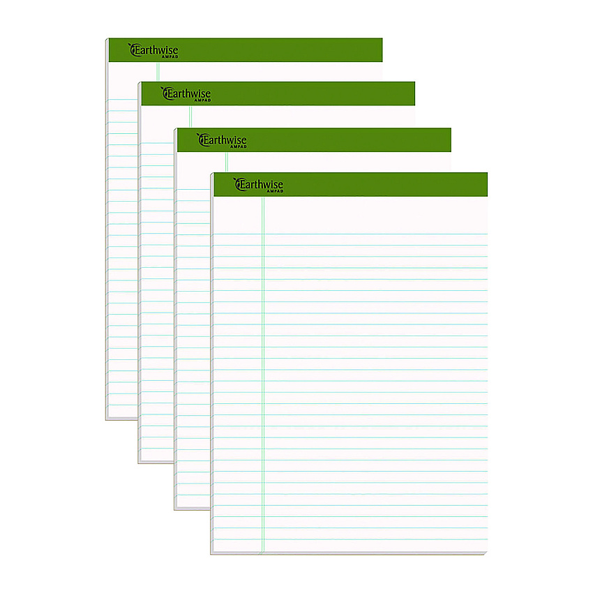 Earthwise by Ampad Recycled Writing Pad, Wide/Legal Rule, Politex Sand Headband, 40 White 8.5 x 11.75 Sheets, 4/Pack (40102)