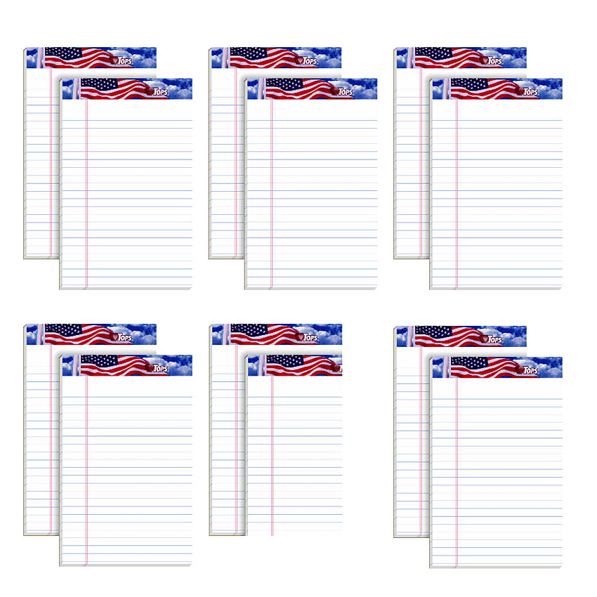 TOPS American Pride Writing Pad, Narrow Rule, Red/White/Blue Headband, 50 White 5 x 8 Sheets, 12/Pack (75101)
