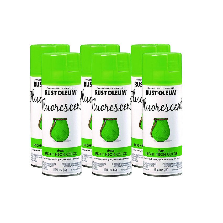 Rust-Oleum Specialty Fluorescent Spray Paint, Flat Fluorescent Green, 11 oz Aerosol Can, 6/Carton (342417)