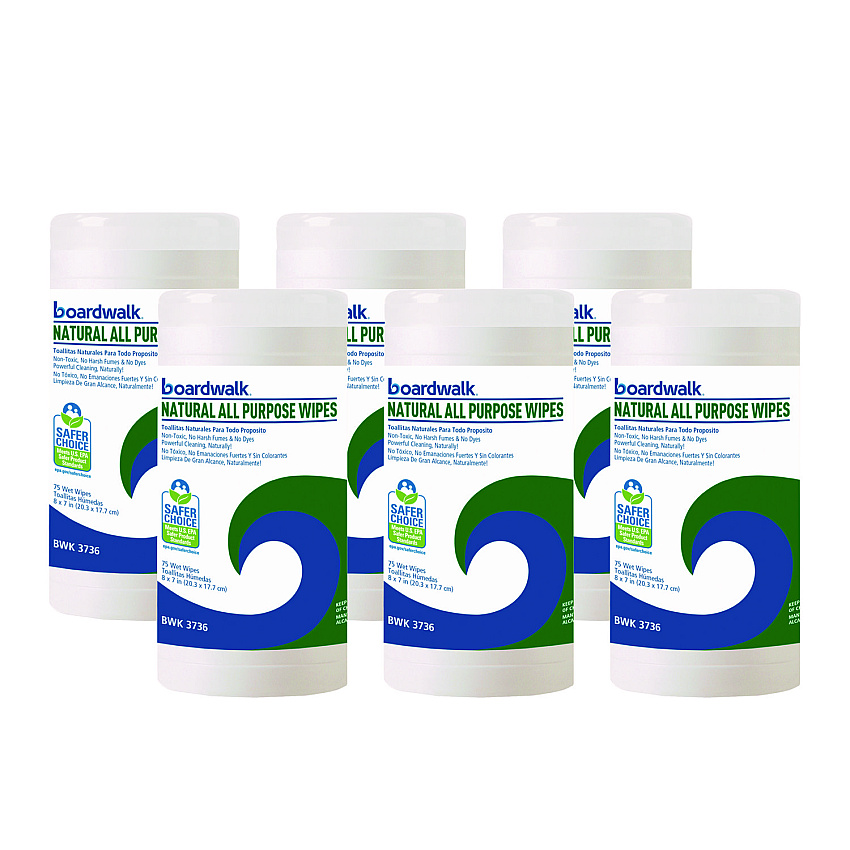 Boardwalk Natural All Purpose Wipes, 7 x 8, Unscented, 75 Wipes/Canister, 6/Carton (BWK4736)
