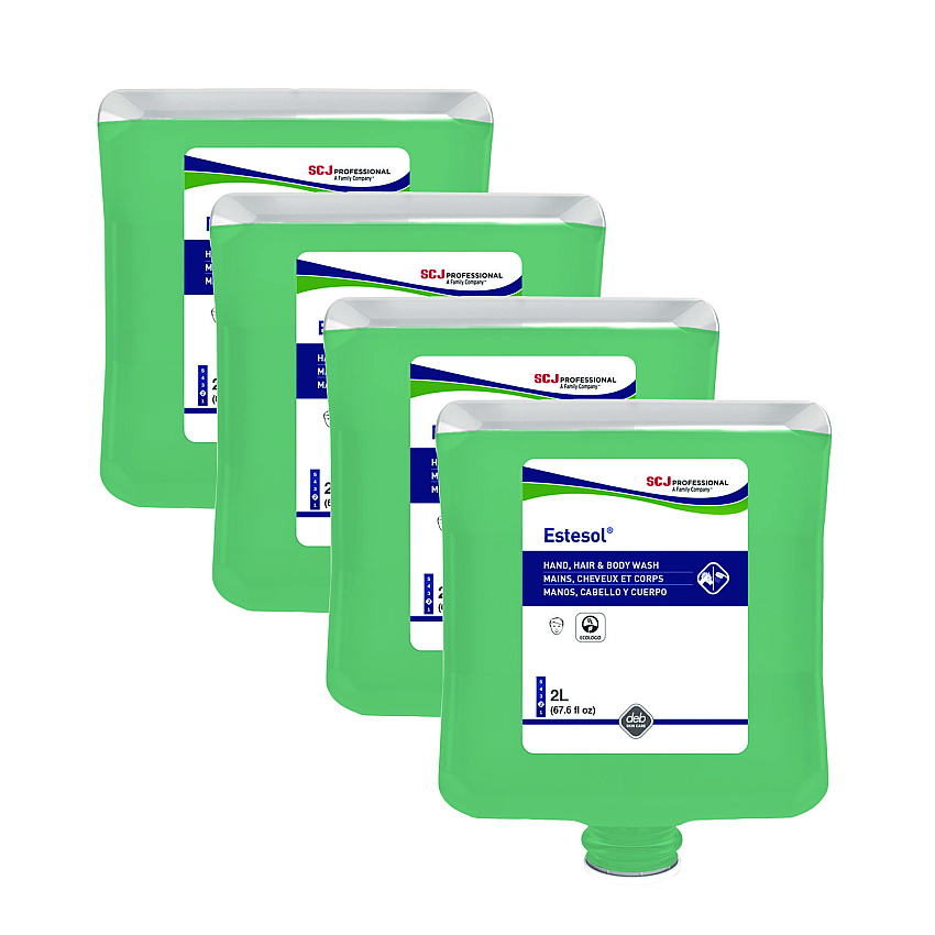 SC Johnson Professional Estesol Hand, Hair and Body Cleaner Manual Cartridge, Rainforest Scent, 2 L Cartridge Refill, 4/Carton (HAB2LT)