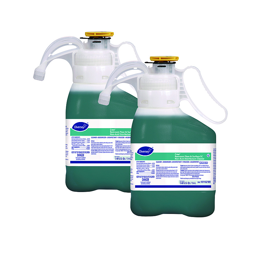 Diversey Crew Restroom Floor and Surface SC Non-Acid Disinfectant Cleaner, Fresh, 1.4 L Bottle, 2/Carton (101102189)
