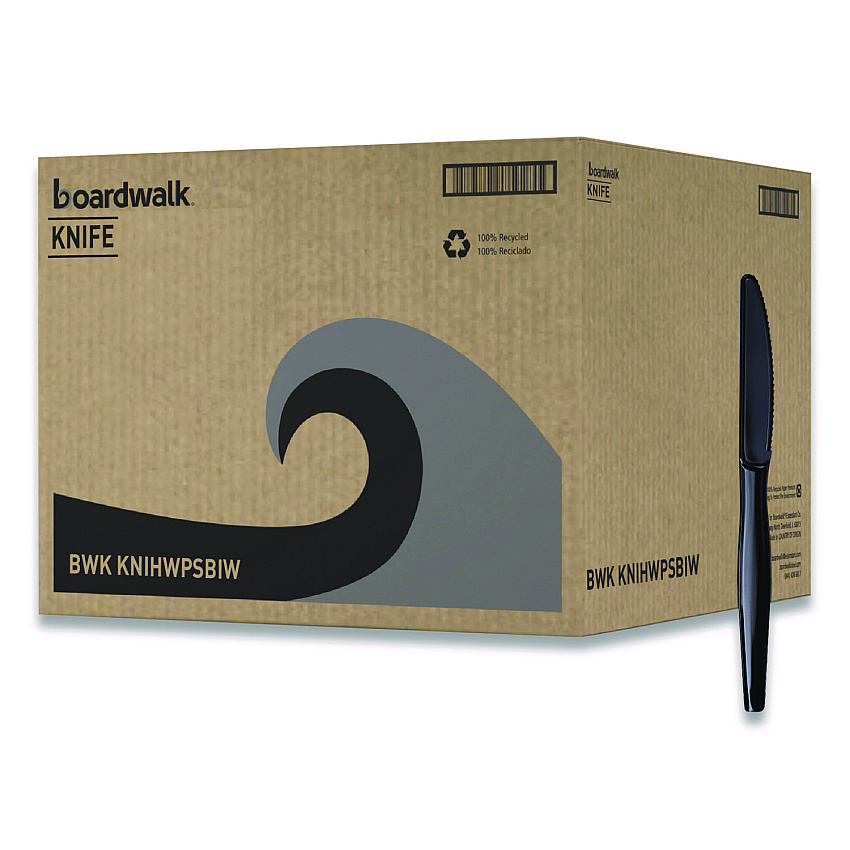 Boardwalk Heavyweight Wrapped Polystyrene Cutlery, Knife, Black, 1,000/Carton (BWKKNIHWPSBIW)