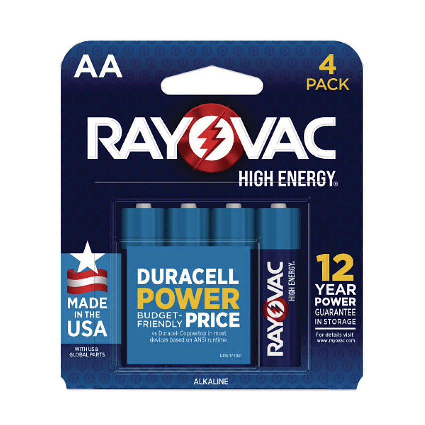 Rayovac High Energy Premium Alkaline AA Batteries, 4/Pack (8154K)