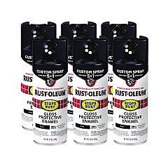 Rust-Oleum Stops Rust 5-in-1 Spray Paint, Gloss Black, 12 oz Aerosol Can, 6/Carton (376884)