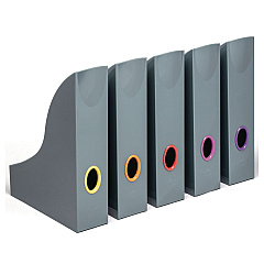 Durable VARICOLOR Plastic Magazine Racks, 2.88w x 9.5d x 12h, Gray/Multicolor, 5/Pack (770657)