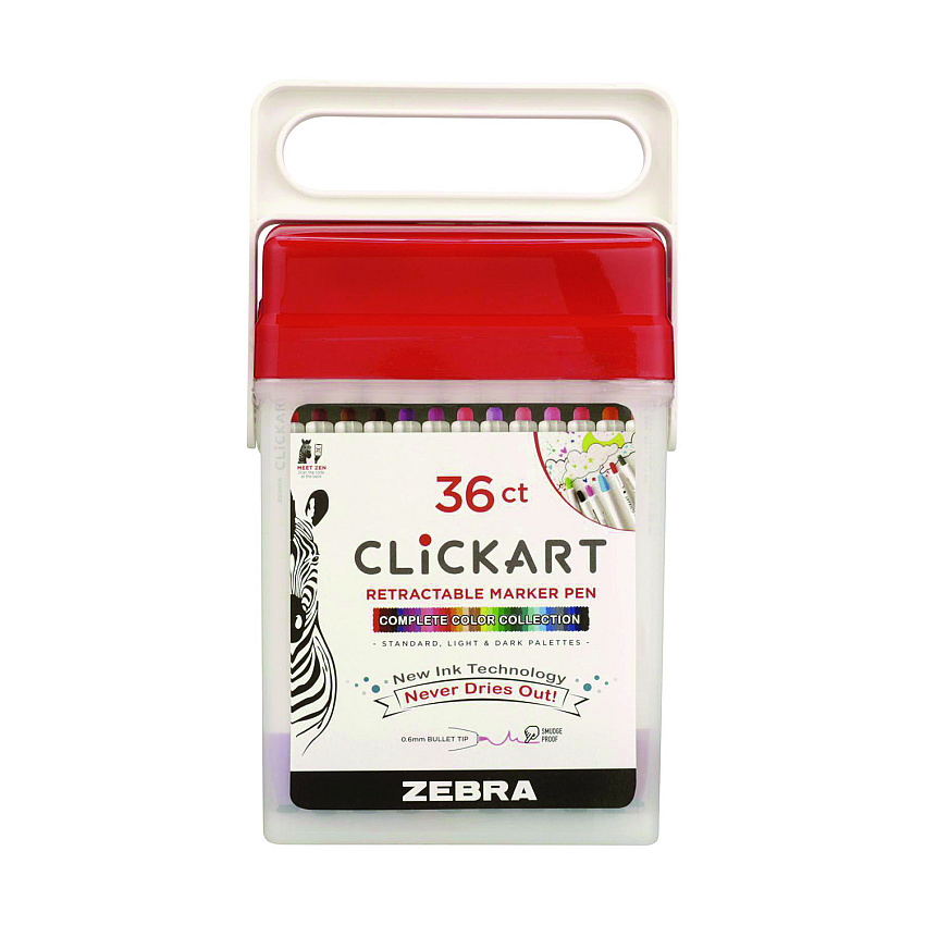 Zebra ClickArt Porous Point Pen, Retractable, Fine 0.6 mm, Assorted Ink, White Barrel, 36/Pack (69836)