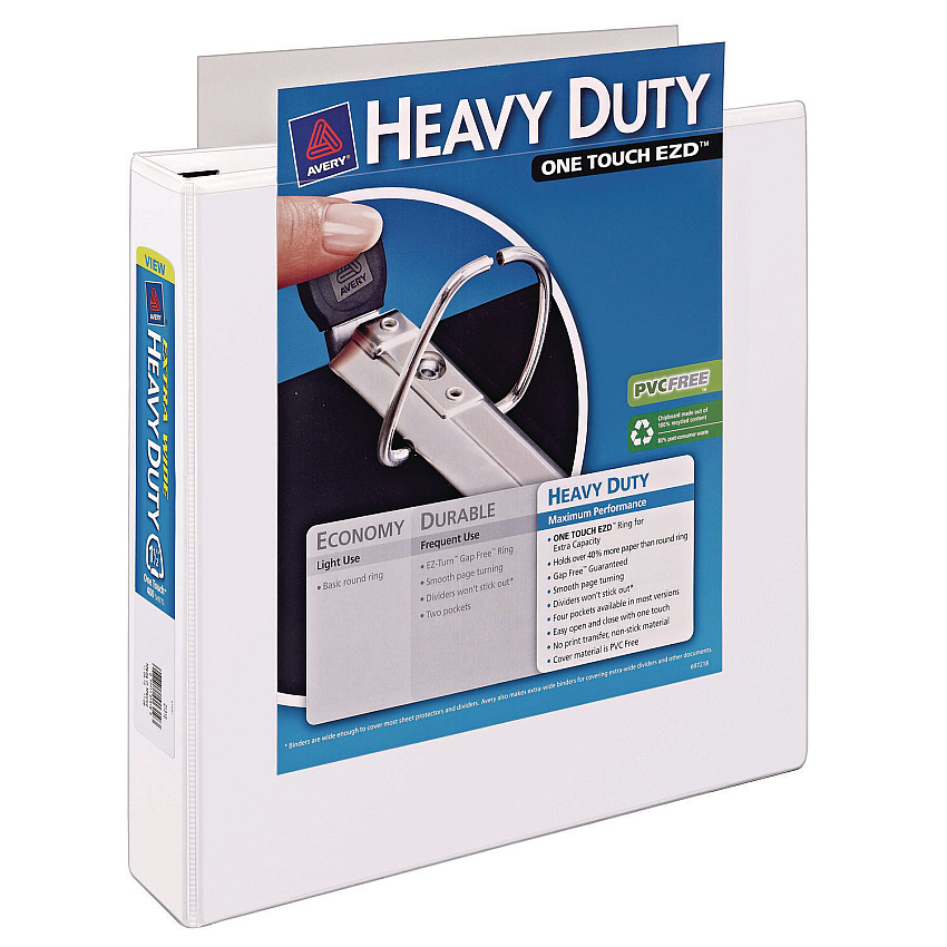 Avery Heavy-Duty View Binder with DuraHinge, One Touch EZD Rings/Extra-Wide Cover, 3 Ring, 1.5" Capacity, 11 x 8.5, White, (1319) (01319)