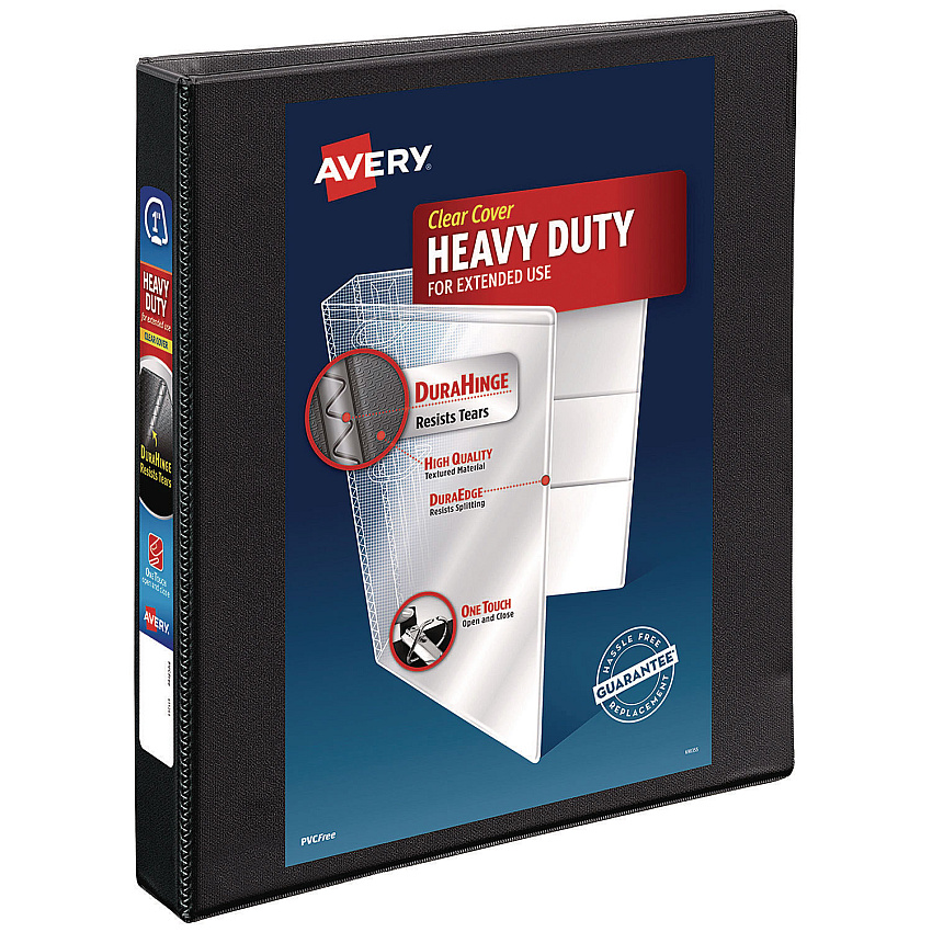 Avery Heavy-Duty Non Stick View Binder with DuraHinge and Slant Rings, 3 Rings, 1" Capacity, 11 x 8.5, Black, (5300) (05300)