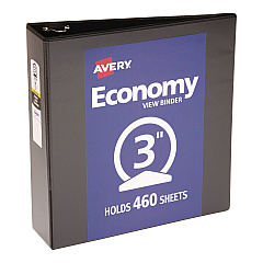 Avery Economy View Binder with Round Rings , 3 Rings, 3" Capacity, 11 x 8.5, Black, (5740) (05740)