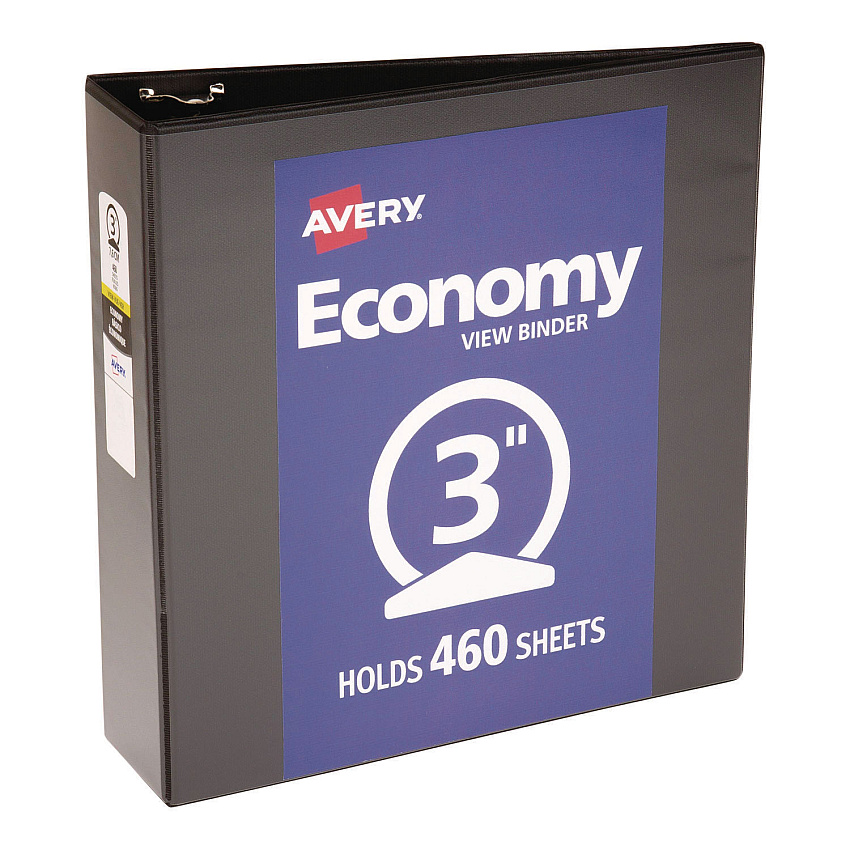 Avery Economy View Binder with Round Rings , 3 Rings, 3" Capacity, 11 x 8.5, Black, (5740) (05740)