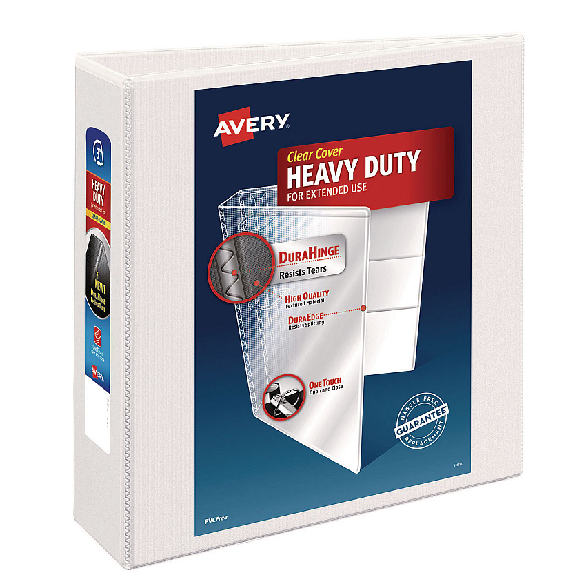 Avery Heavy-Duty Non Stick View Binder with DuraHinge and Slant Rings, 3 Rings, 3" Capacity, 11 x 8.5, White, (5604) (05604)