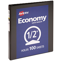 Avery Economy View Binder with Round Rings , 3 Rings, 0.5" Capacity, 11 x 8.5, Black, (5705) (05705)
