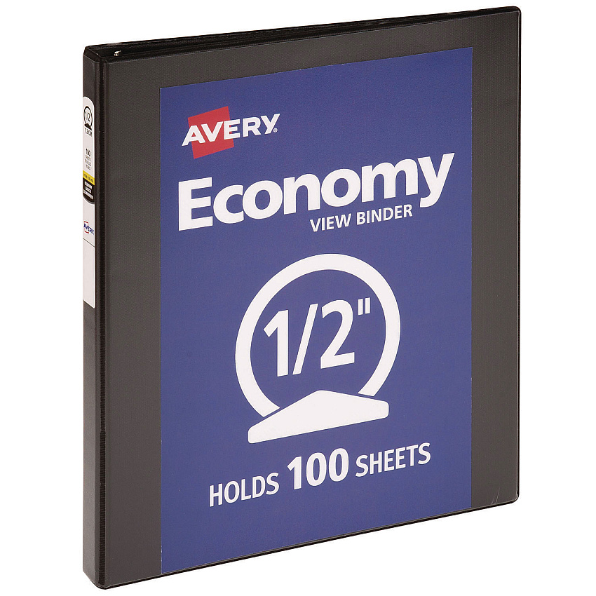 Avery Economy View Binder with Round Rings , 3 Rings, 0.5" Capacity, 11 x 8.5, Black, (5705) (05705)