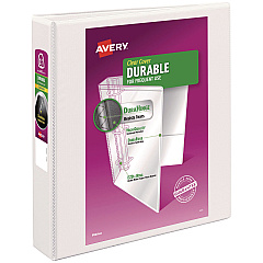Avery Durable View Binder with DuraHinge and EZD Rings, 3 Rings, 1.5" Capacity, 11 x 8.5, White, (9401) (09401)