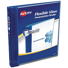 Avery Flexible View Binder with Round Rings, 3 Rings, 0.5" Capacity, 11 x 8.5, Blue (17670)