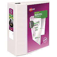 Avery Durable View Binder with DuraHinge and EZD Rings, 3 Rings, 5" Capacity, 11 x 8.5, White, (9901) (09901)
