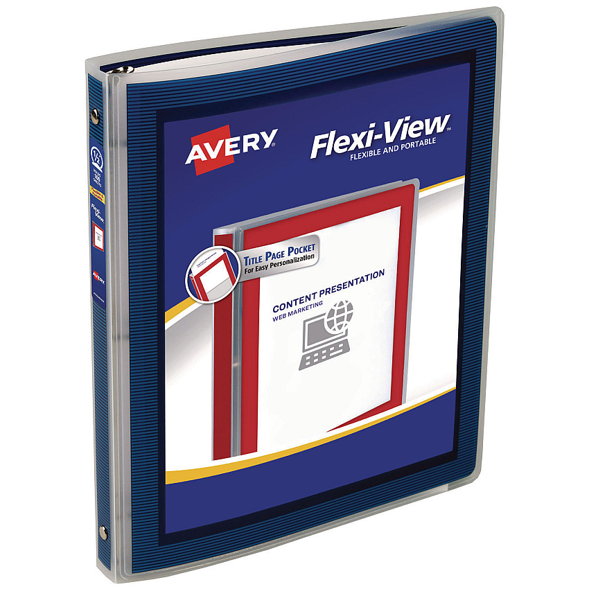 Avery Flexi-View Binder with Round Rings, 3 Rings, 0.5" Capacity, 11 x 8.5, Navy Blue (15766)