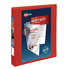 Avery Heavy-Duty View Binder with DuraHinge and One Touch EZD Rings, 3 Rings, 1" Capacity, 11 x 8.5, Red (79170)