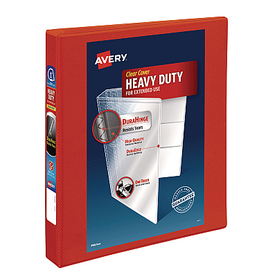 Avery Heavy-Duty View Binder with DuraHinge and One Touch EZD Rings, 3 Rings, 1" Capacity, 11 x 8.5, Red (79170)