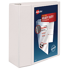 Avery Heavy-Duty View Binder with DuraHinge and Locking One Touch EZD Rings, 3 Rings, 5" Capacity, 11 x 8.5, White (79106)