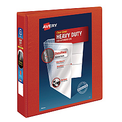 Avery Heavy-Duty View Binder with DuraHinge and One Touch EZD Rings, 3 Rings, 1.5" Capacity, 11 x 8.5, Red (79171)