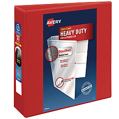 Avery Heavy-Duty View Binder with DuraHinge and Locking One Touch EZD Rings, 3 Rings, 3" Capacity, 11 x 8.5, Red (79325)