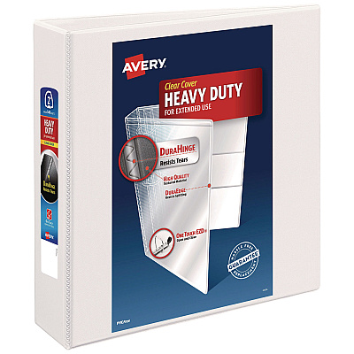 Avery Heavy-Duty View Binder with DuraHinge and One Touch EZD Rings, 3 Rings, 2" Capacity, 11 x 8.5, White (79192)