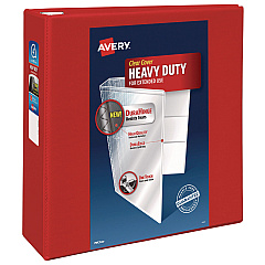 Avery Heavy-Duty View Binder with DuraHinge and Locking One Touch EZD Rings, 3 Rings, 4" Capacity, 11 x 8.5, Red (79326)