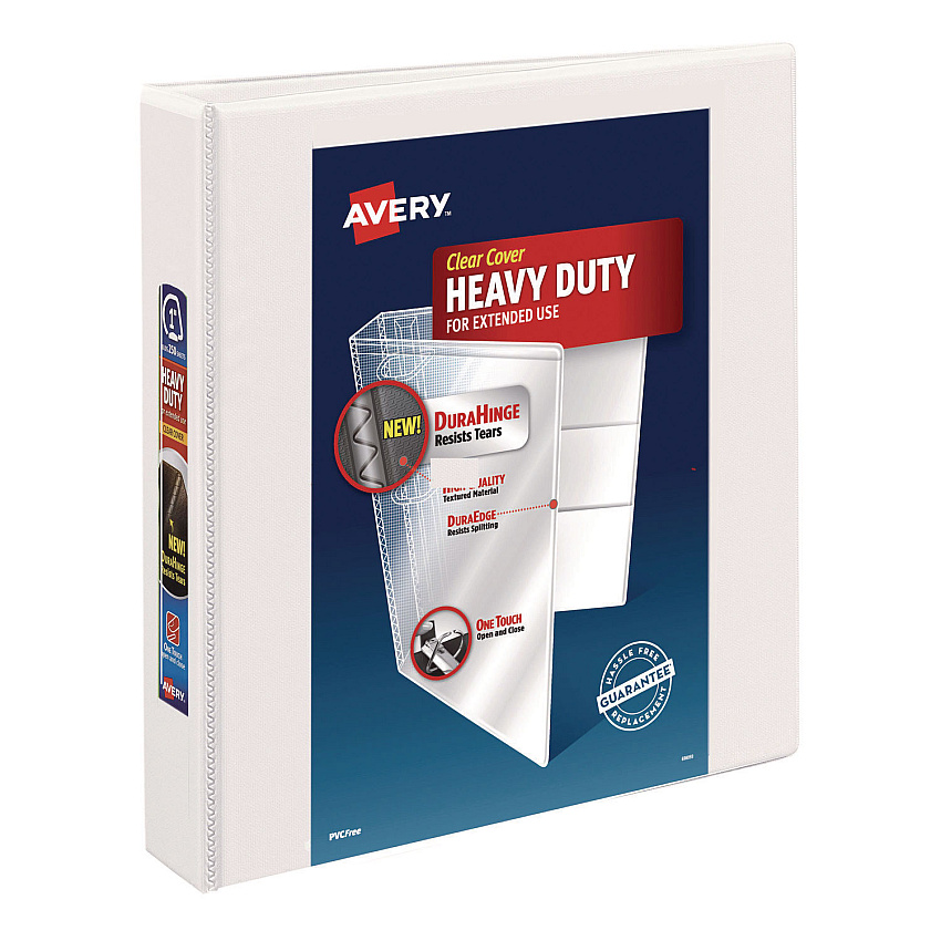 Avery Heavy-Duty View Binder with DuraHinge and One Touch EZD Rings, 3 Rings, 1.5" Capacity, 11 x 8.5, White (79195)