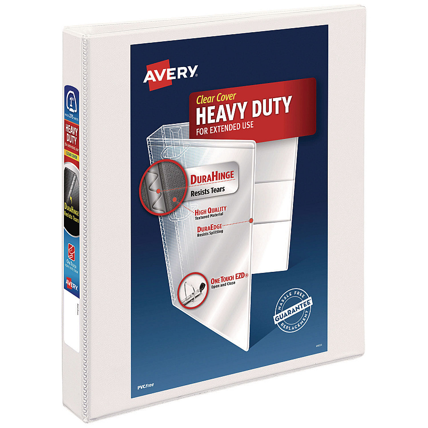 Avery Heavy-Duty View Binder with DuraHinge and One Touch EZD Rings, 3 Rings, 1" Capacity, 11 x 8.5, White (79199)