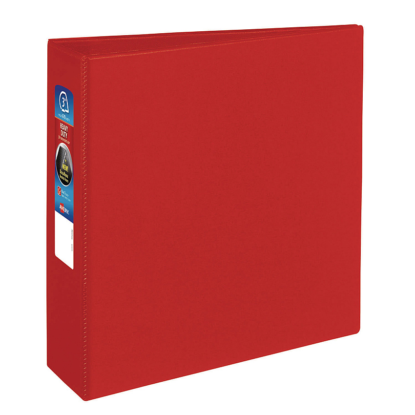 Avery Heavy-Duty Non-View Binder with DuraHinge and Locking One Touch EZD Rings, 3 Rings, 3" Capacity, 11 x 8.5, Red (79583)