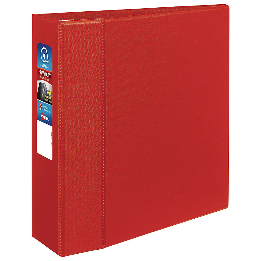 Avery Heavy-Duty Non-View Binder with DuraHinge and Locking One Touch EZD Rings, 3 Rings, 4" Capacity, 11 x 8.5, Red (79584)