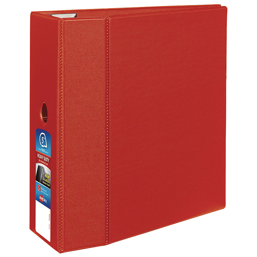Avery Heavy-Duty Non-View Binder with DuraHinge, Locking One Touch EZD Rings and Thumb Notch, 3 Rings, 5" Capacity, 11 x 8.5, Red (79586)
