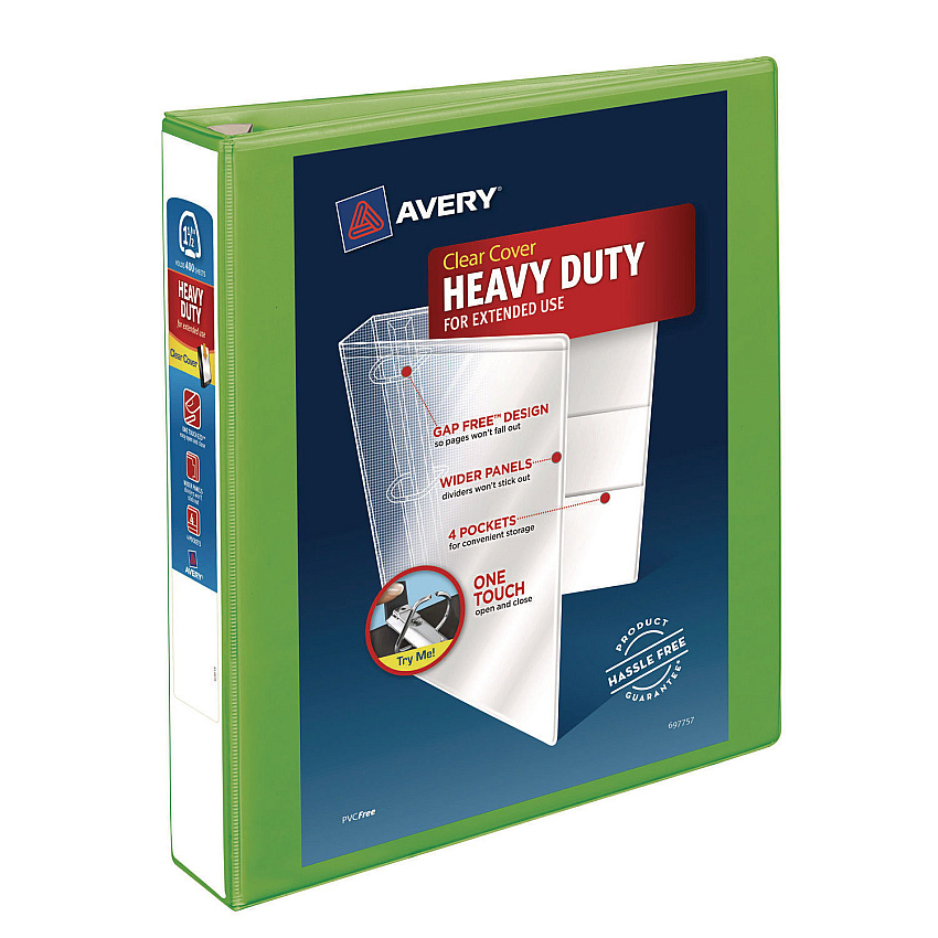 Avery Heavy-Duty View Binder with DuraHinge and One Touch EZD Rings, 3 Rings, 1.5" Capacity, 11 x 8.5, Chartreuse (79773)