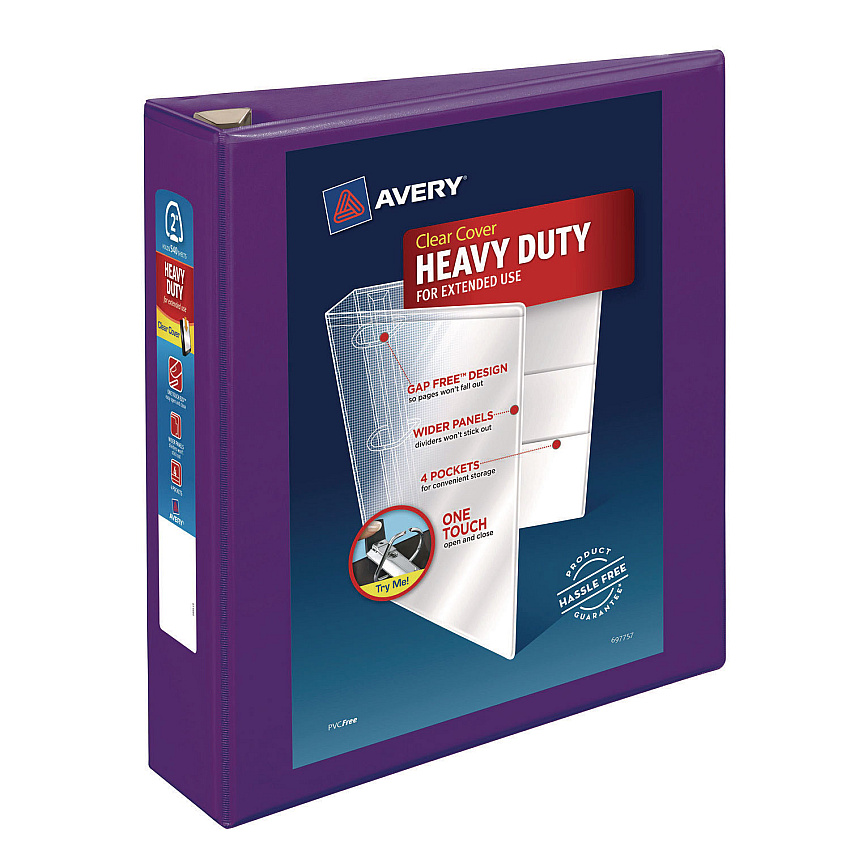 Avery Heavy-Duty View Binder with DuraHinge and One Touch EZD Rings, 3 Rings, 2" Capacity, 11 x 8.5, Purple (79777)